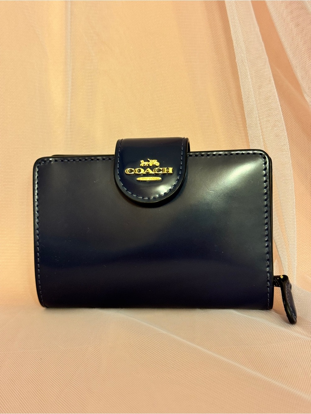 👛⁠[🌸like new]COACH Medium Rare Navy Blue Gold Hardware Leather Auth